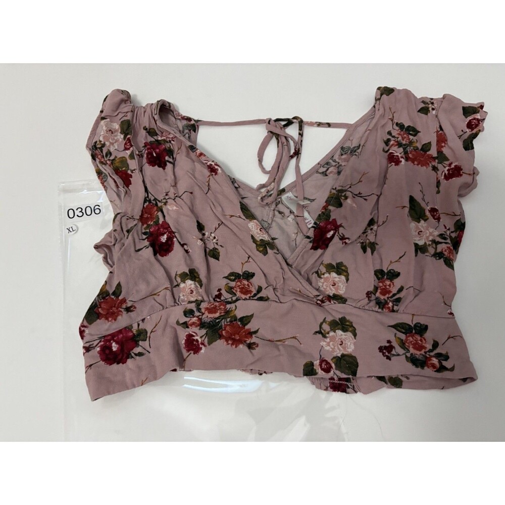 Xhilaration Cropped Wrap Flutter Sleeve Purple Deep V Top Women's Size xLarge